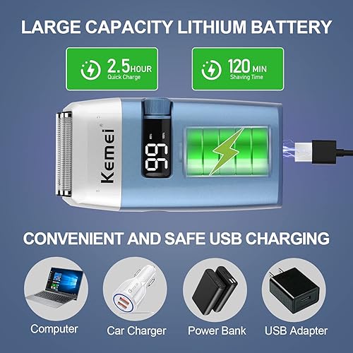 Miniatura 4 de KEMEI Maquinillas de afeitar eléctricas para hombres mini afeitadora profesional impermeable inalámbrica recargable recortadora de barba precisión