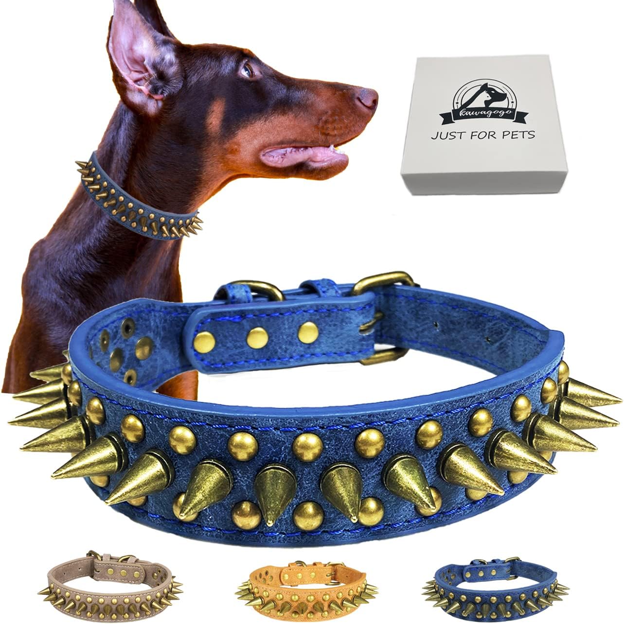 Buy Kawagogo Spiked Studded Dog Collar Antibite PU Leather for Small Medium Large Dogs Pit Bull