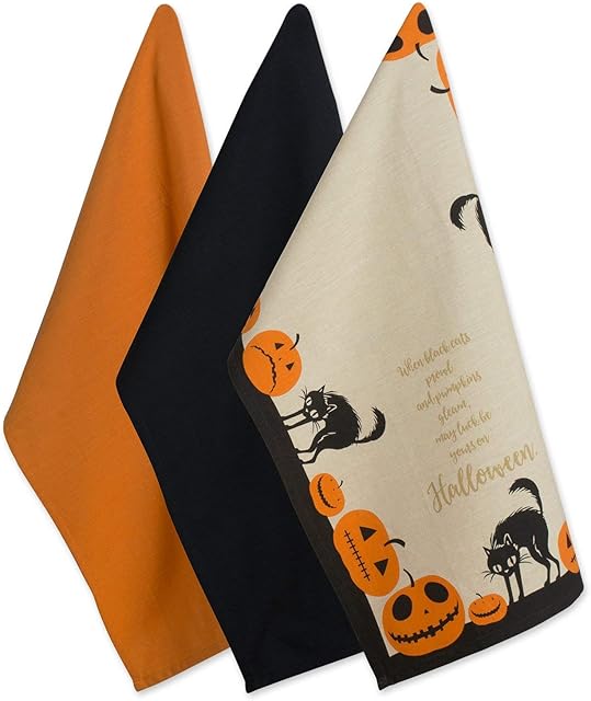 DII Decorative Spooky & Fun Cotton Printed Dishtowel Set, Jack-O-Lantern, 18x28