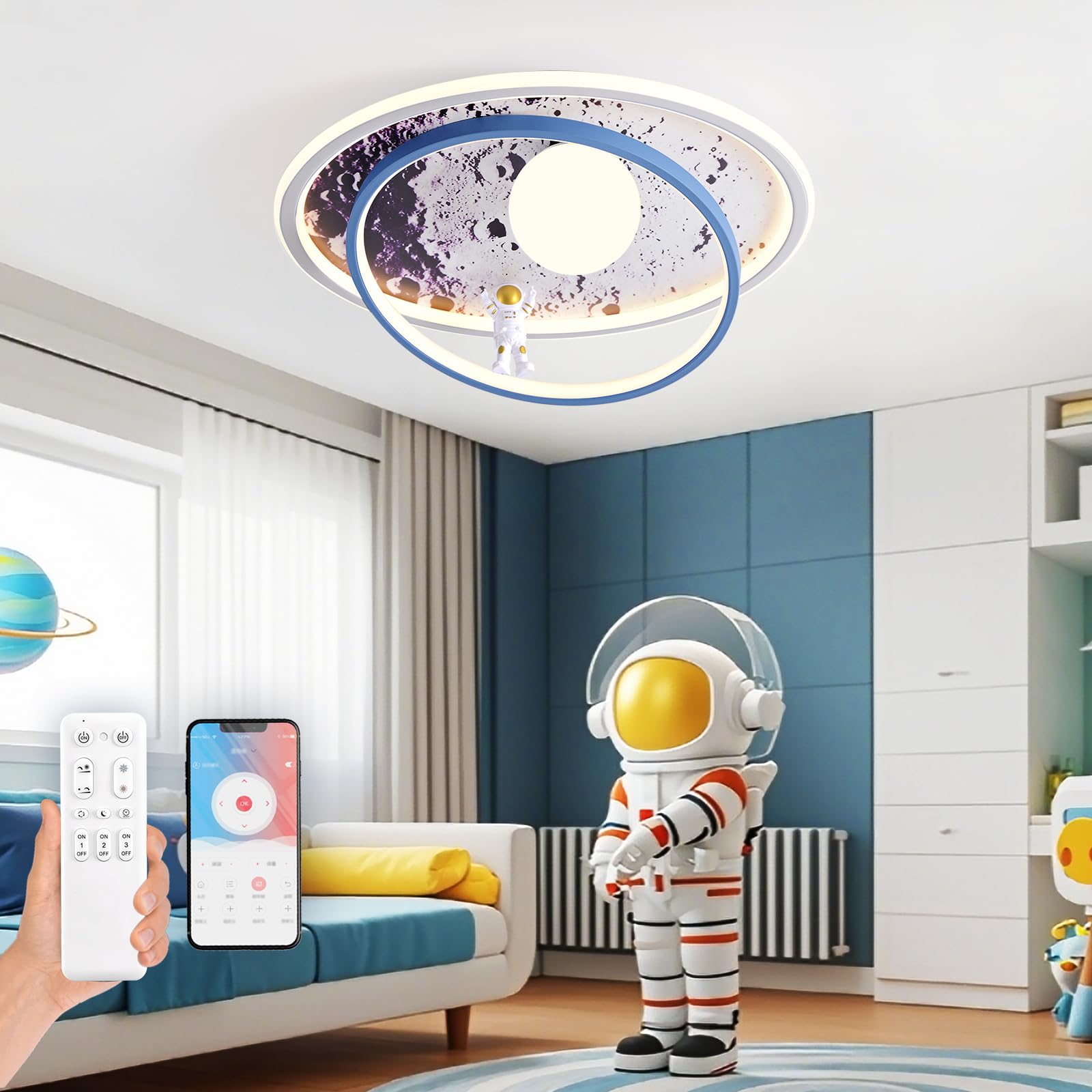 AHXIAOZN Lámpara LED Techo Niños, Regulable Lámpara Techo Astronauta 3D con Control Remoto, para Dormitorio de Niños y Niñas