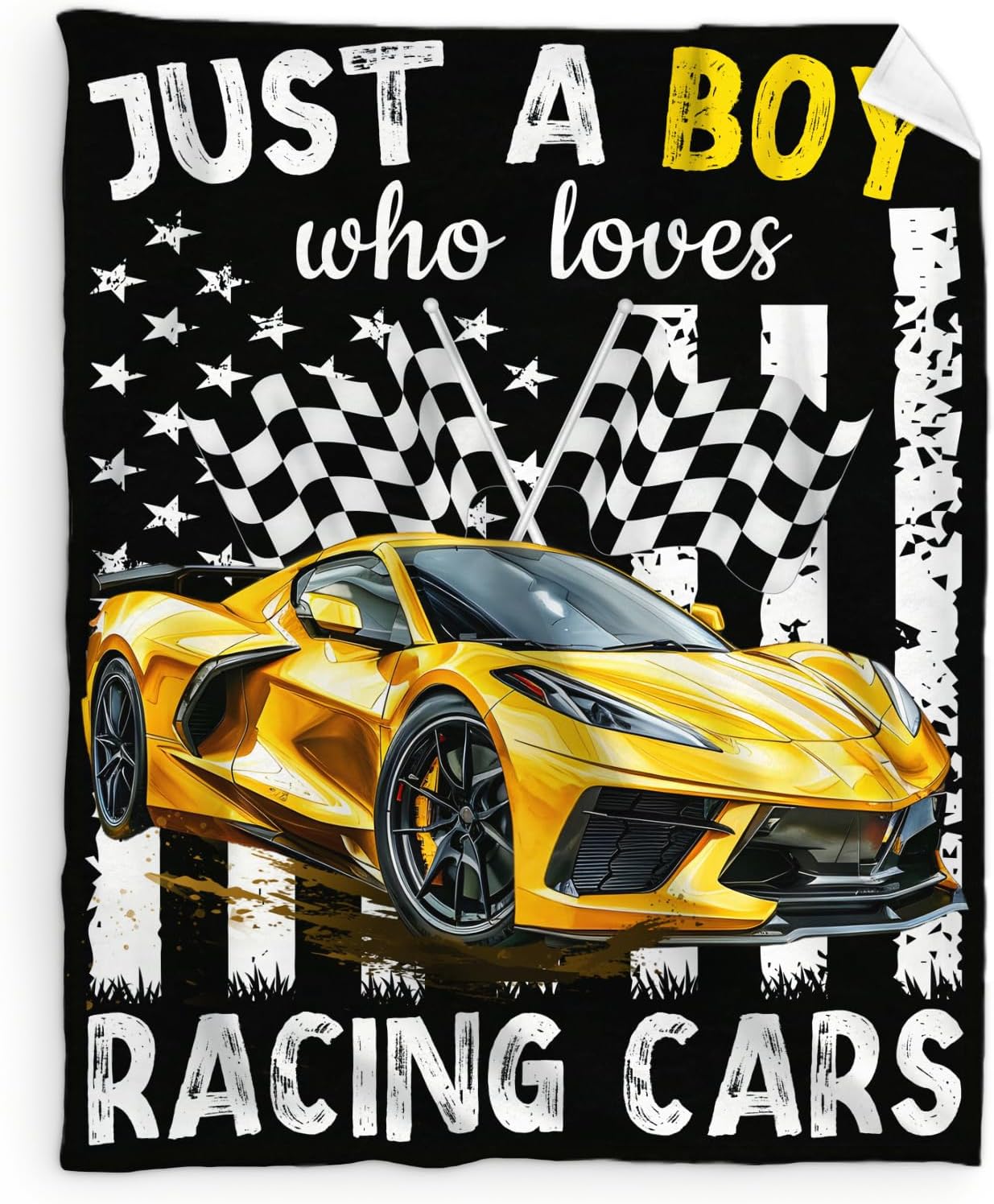 Blanket for Boys Men, Racing Throw Blankets Gift for Kids Teens Adults Car Lovers, 80"x60" Flag Print Throws for Couch Sofa Bed Bedroom Decor