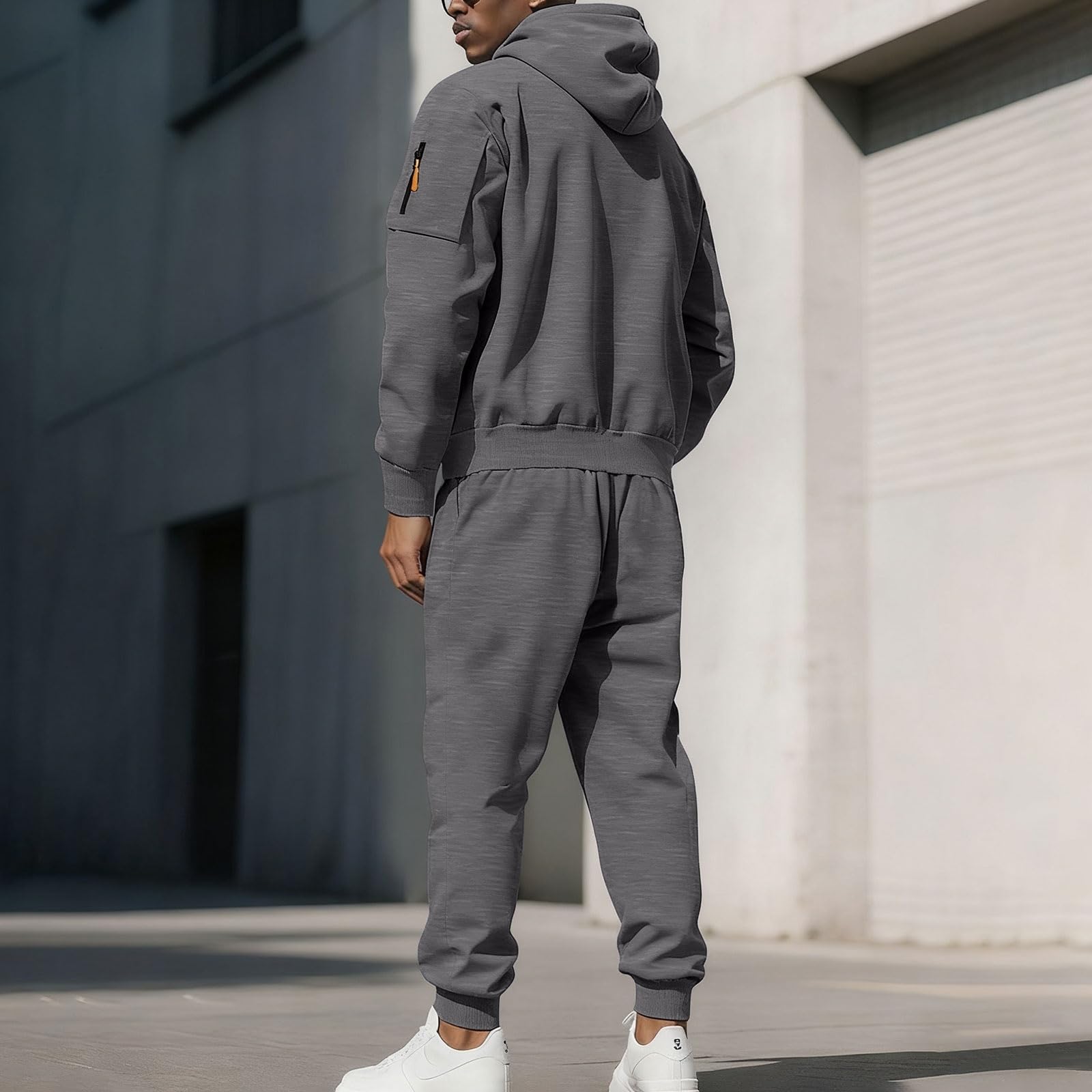 Conjunto de entrenamiento de invierno para hombre, sudadera con capucha térmica y cremallera con múltiples bolsillos, conjunto personalizable personalizable para hombre, sudadera con capucha térmica
