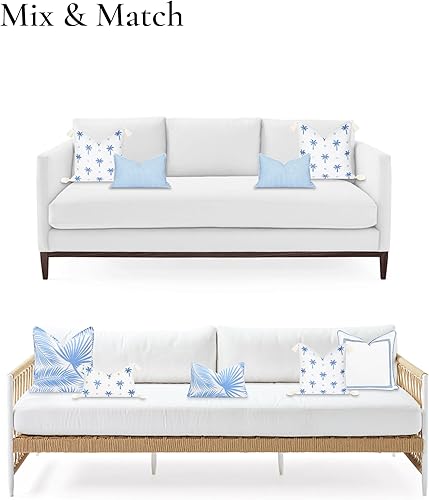 Miniatura 4 de Hofdeco Premium Funda de almohada Coastal Patio para interiores y exteriores, 20 x 20 pulgadas, repelente al agua para patio trasero, sofá, azul