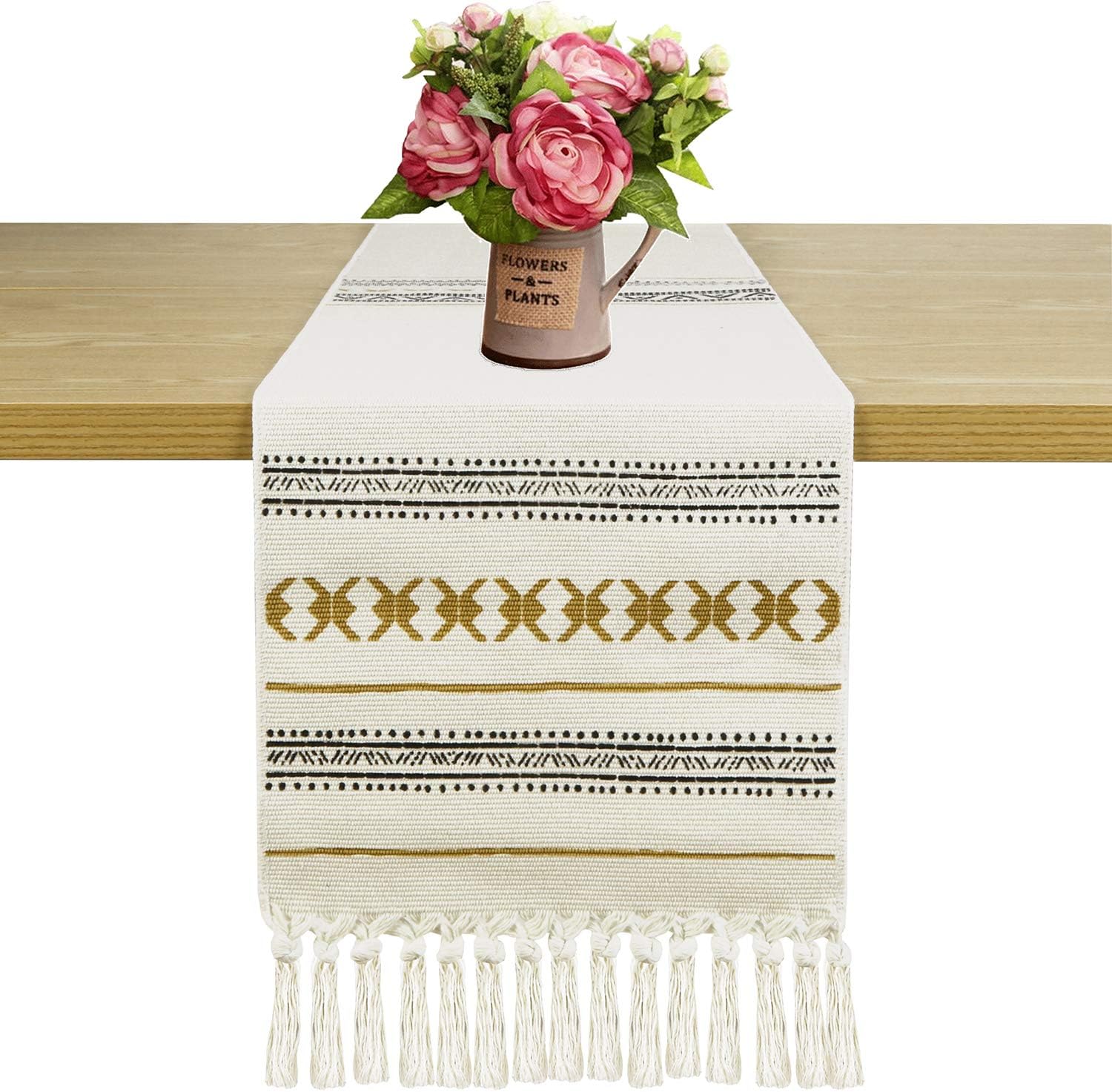 Promo Discount Up To 70% Off Table Runner 14 x 79In, Farmhouse Style Table Runner with Tassels Hand-Woven Crochet Lace, Dining Table Runner for Party Wedding Kitchen Home Table Décor