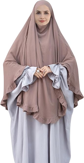 Muslim Prayer Hijab Solid Color Ruffled Head Scarf Women Islamic Head Cover Khimar