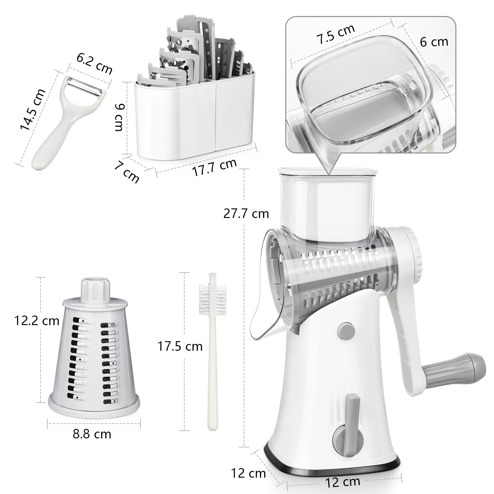 Mandolina Per Verdure Manuale - Con 5 Lame Intercambiabili, Per Tagli Julienne, Affettare, Grattugiare, Bianco