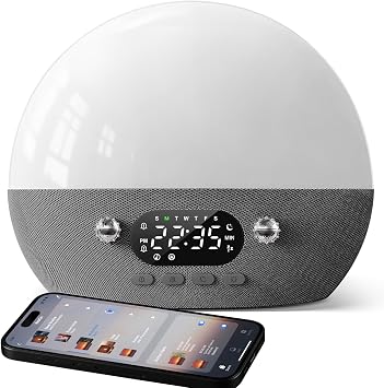 Dekala RestOnn Sunrise Alarm Clock Sunset Sound Machine 7-Day Programmable Loud Dual Alarm Clock, White Noise Natural Sounds for Sleeping Bluetooth Speaker Amber Night Light