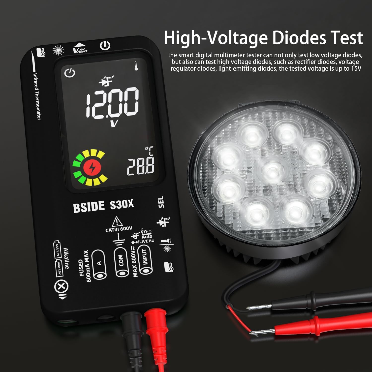 Kit Multimètre Numérique et Stylo Testeur Électrique BSIDE S30X+X1 Multimètre Intelligent et Détecteur de Tension Sans Contact avec Pince Crocodile pour Électricien Électronique LED Automobile