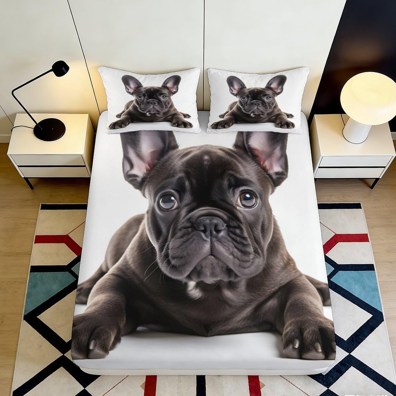 3D Printed French Bulldog Fitted Sheet Microfiber Soft Breathable Dog Pattern Mattress Cover for Bedroom Dorm Decor 90x200x25cm