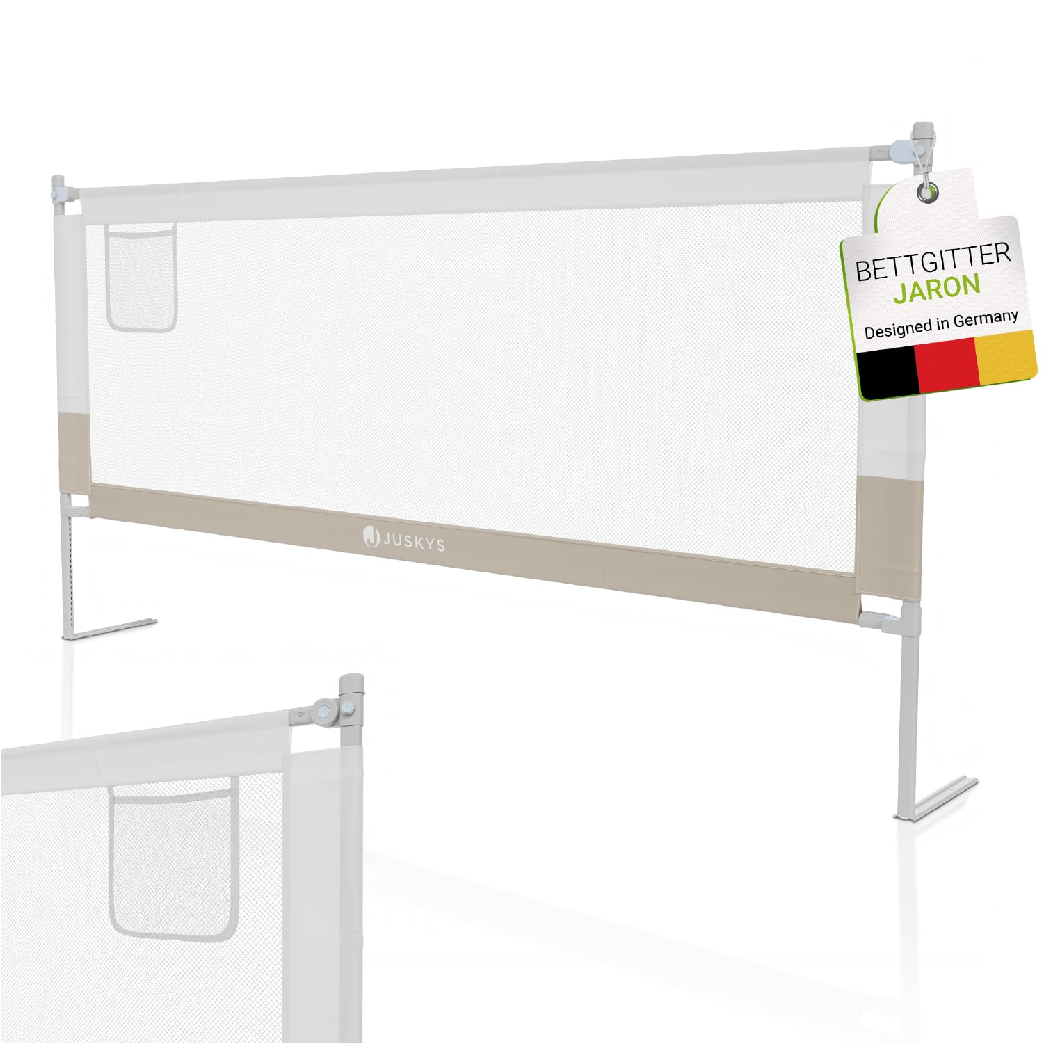 Juskys Bettgitter Jaron 200 cm – Höhenverstellbarer & klappbarer Bett Rausfallschutz, kombinierbare Bettumrandung als Fallschutz für Kinderbett – Beige