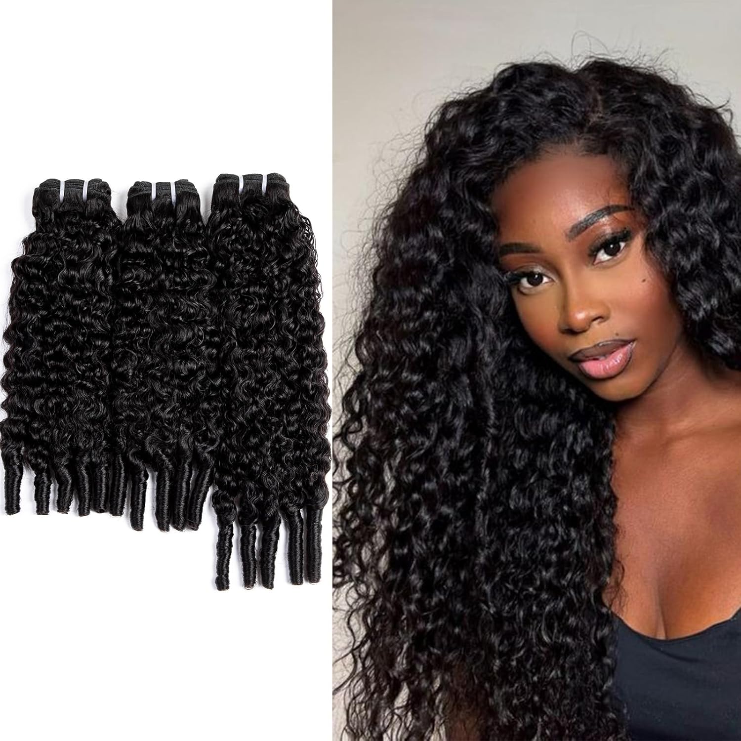 Burmese Curly Bundles Human Hair 3C4A Spiral End Quick Water Wave Human Hair Bundles Extensions 3Pcs for Women 18 20 22 inch Natural Black