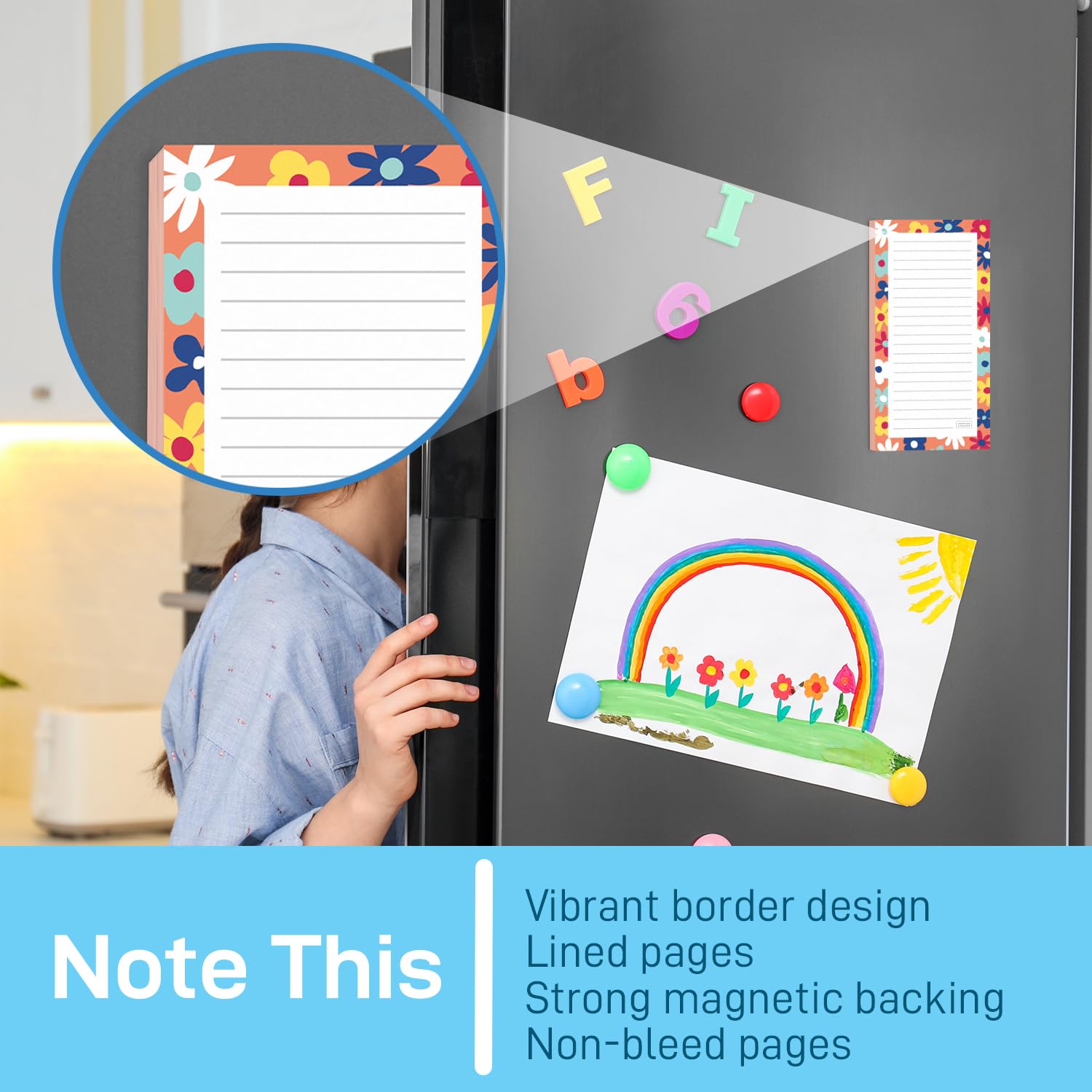 S&O Magnetic Notepads for Refrigerator 4 Pack - Fun Floral Magnetic Note Pad for Fridge Sets - Magnetic List Pads for Refrigerator - Magnet Notepads for Refrigerator - 3.5 x 7, 45 Pages - Image 4