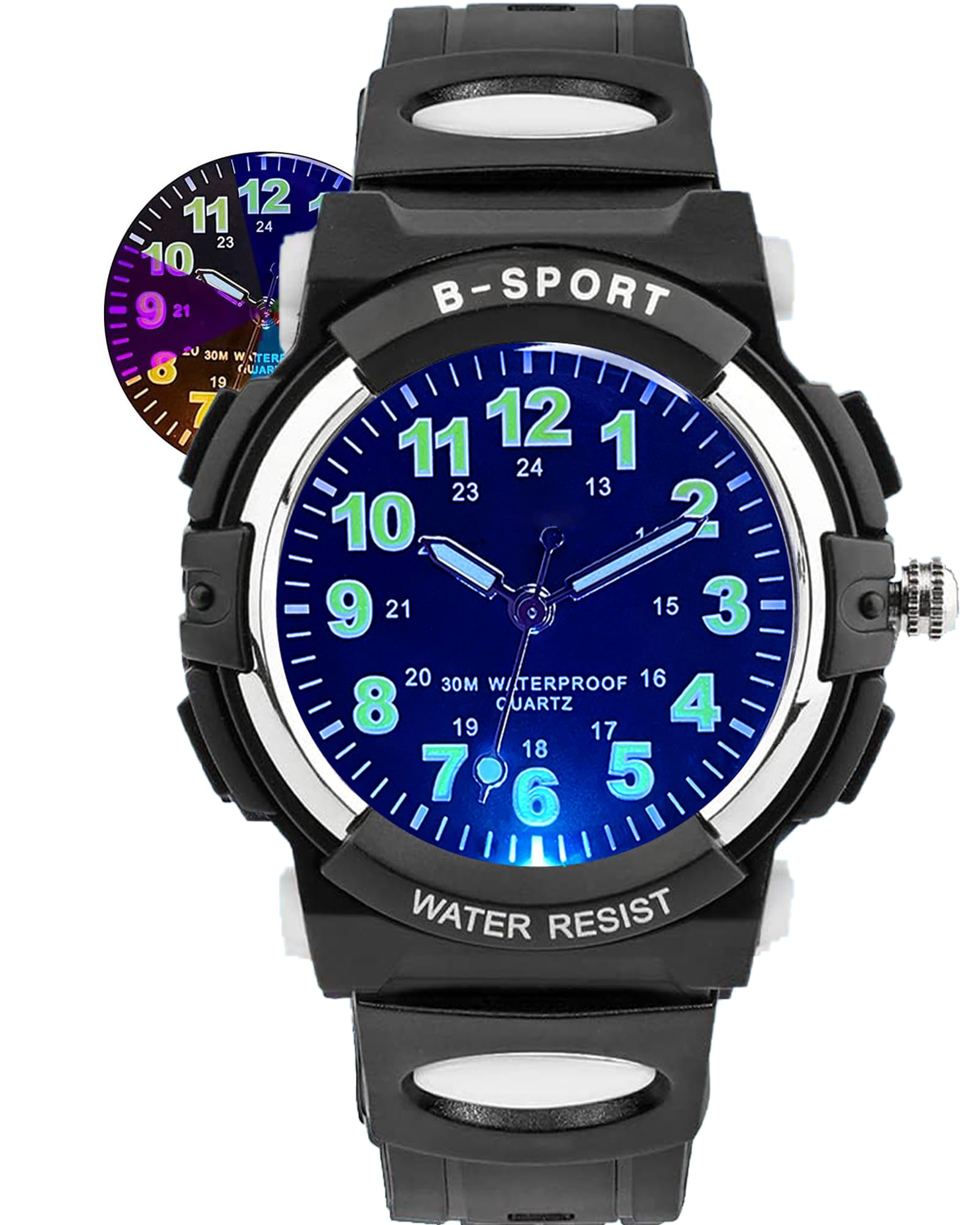 Kids Watches for Boys and Girls, 7 Colour Lights Waterproof Outdoor Sports Boys Watch, Analogue Quartz Childrens Watch with Soft Strap Watches for Kids Ages 5-16