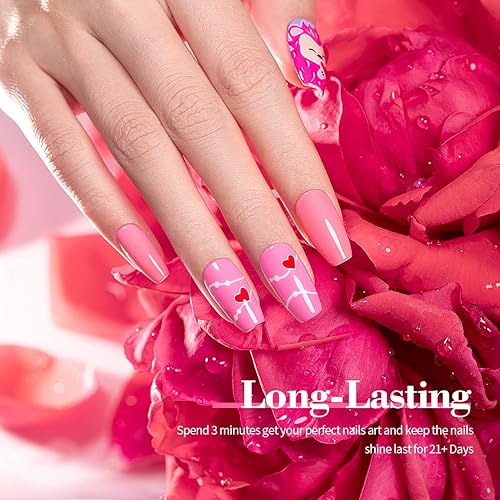 Miniatura 3 de RARJSM Juego de 6 esmaltes de uñas de gel rosa pálido, rosa claro, neón, rosa intenso, rosa, purpurina, fucsia y cereza dulce, esmalte de gel para