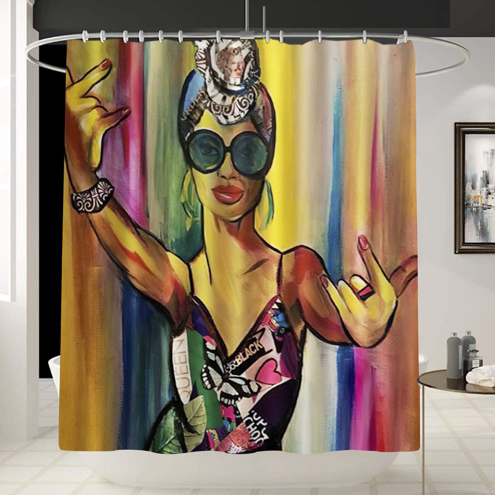 South African Girl Shower Curtain African American Accessories Curtains for Washroom Bathroom Polyester Fabric Shower Curtain with 12 Hooks Gift for Girl,Water Proof,African Woman (70''Wx70''H)