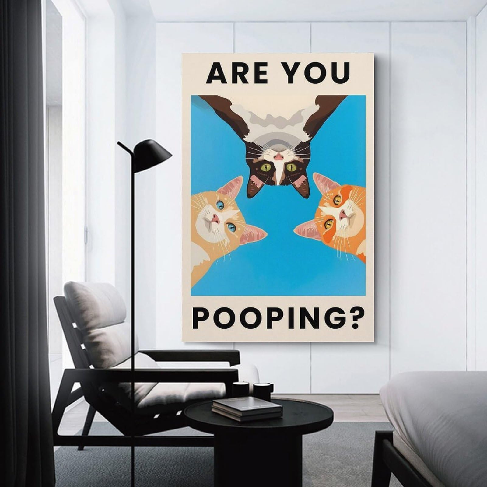 Junmoney Unframe-Style 3 Cats Are You Pooping Home Decor Wall Art 12X18inch(30X45cm), For Bedroom, Guest Room Or Reading Nook, Decorative Wall Art For Cosy Rooms