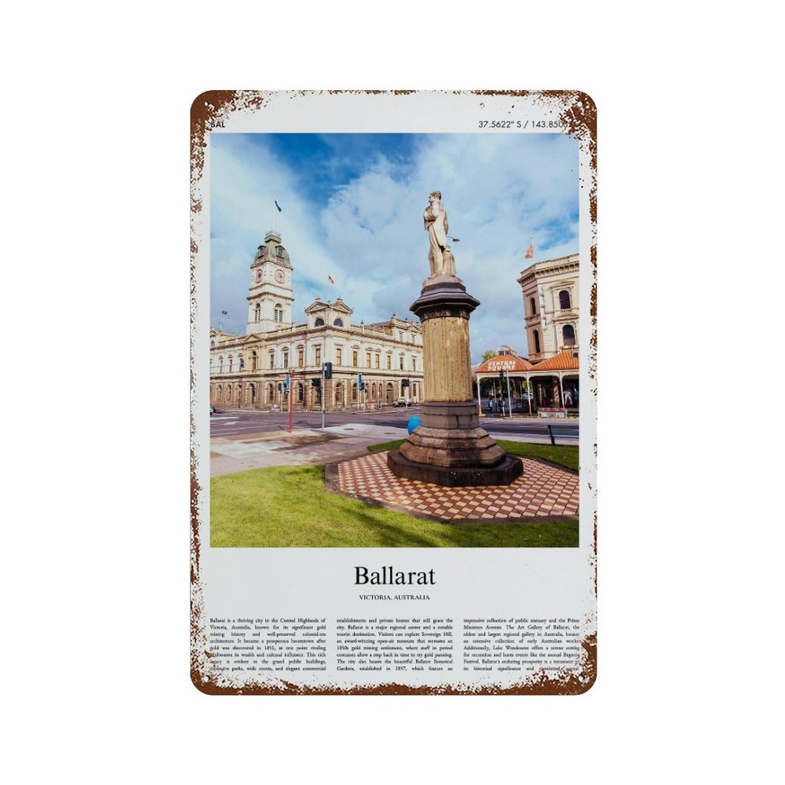 xiaoxiaoshen Ballarat Victoria, Australia City Scenery Wall Decor Art Metal Tin Poster Modern Home Decor Art Home Bar Shop Decorations Vintage Sign 30x20cm