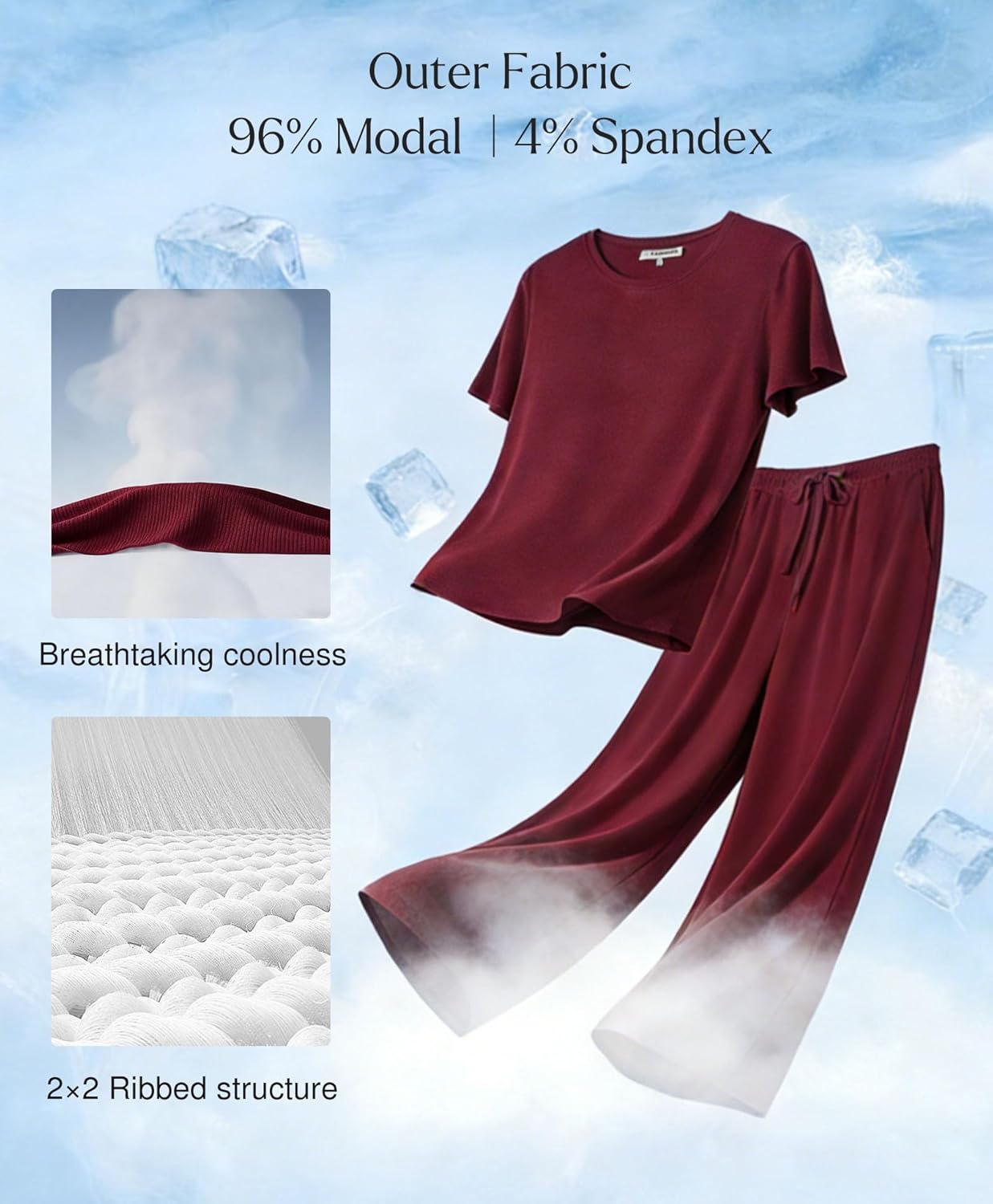 Popilush Mens Pajamas Set Soft Modal Lounge Pjs Set Home Street Comfort Crewneck Short Sleeve Sleepwear with Pockets - Image 3