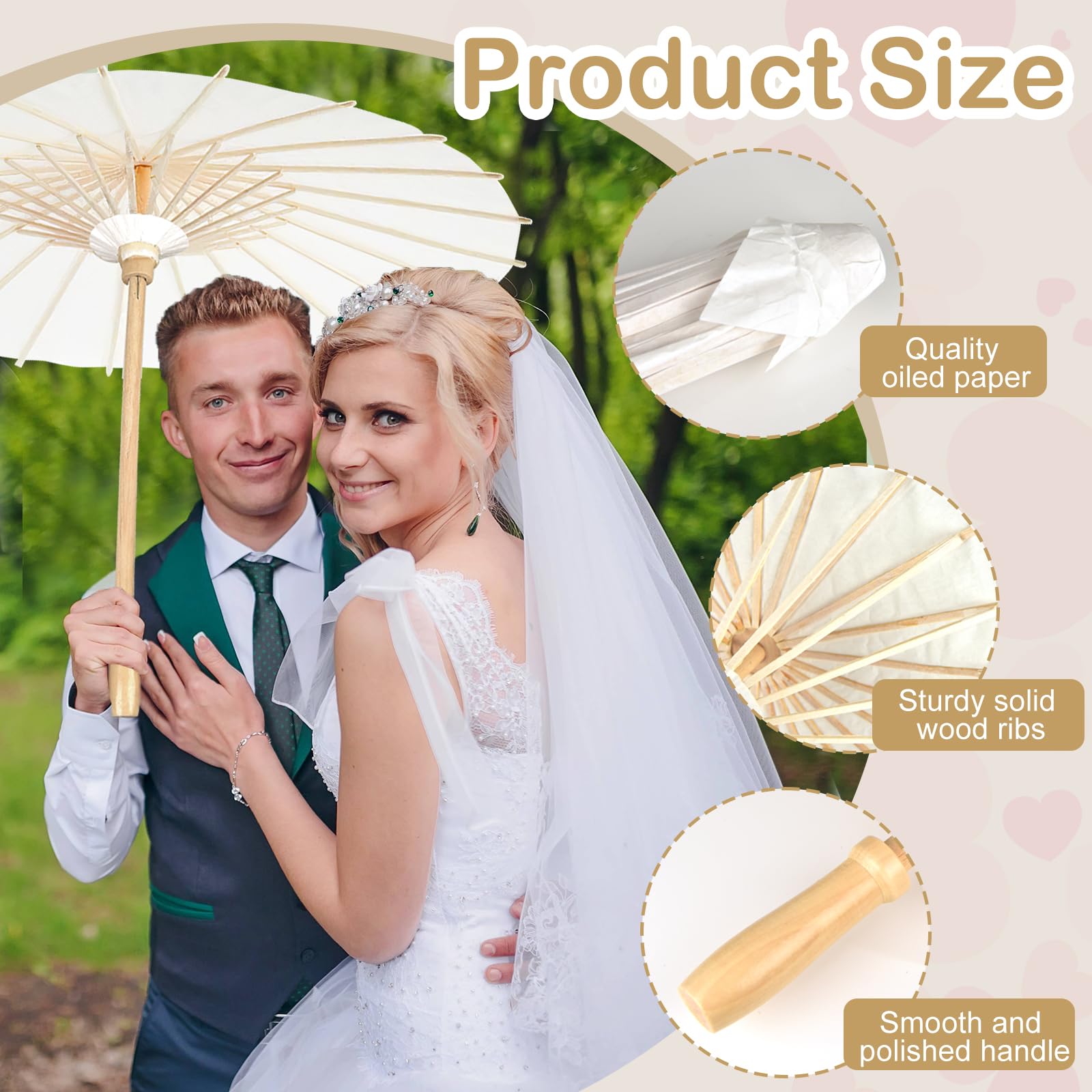 Papierschirme aus weißem Papier, chinesischer japanischer Regenschirm, handgefertigt, geöltes Papier, DIY, Malerei, dekorative Regenschirme für Hochzeit, Brautparty, Dekoration, 84 cm