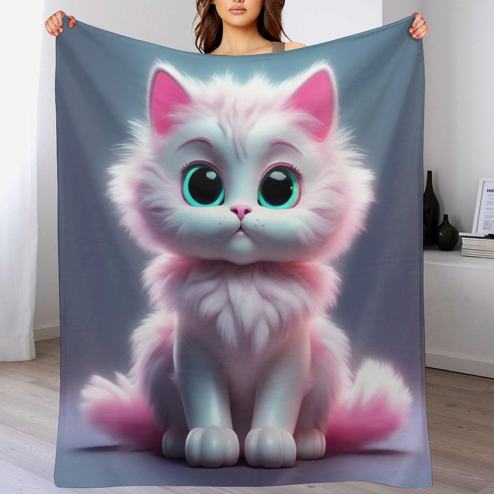 Couverture en flannel chat mignon chaude lit canape plaid lavable 180x200cm