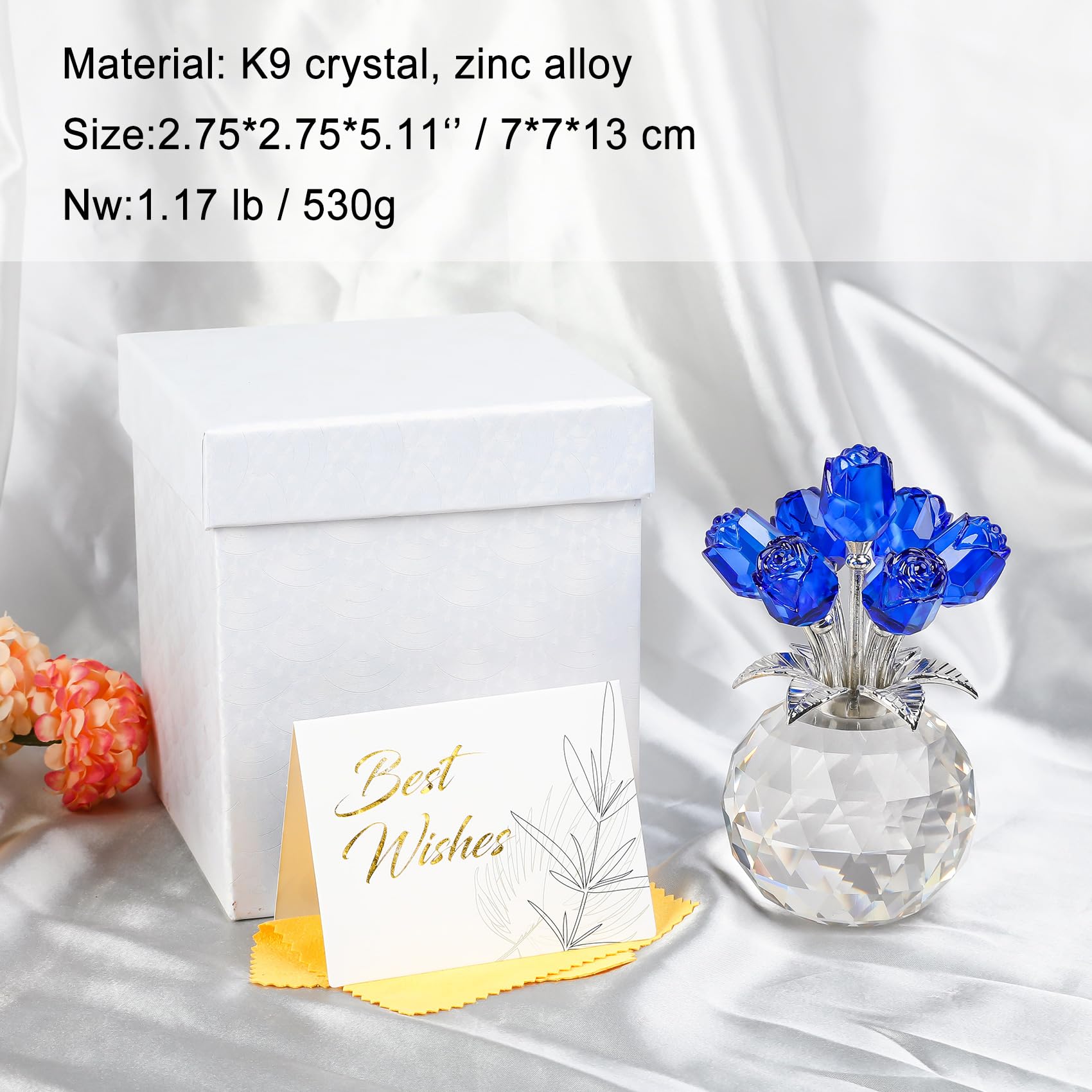 Amazon.co.jp: オルナリストクリスタルブルーローズの置物、ガラスの花