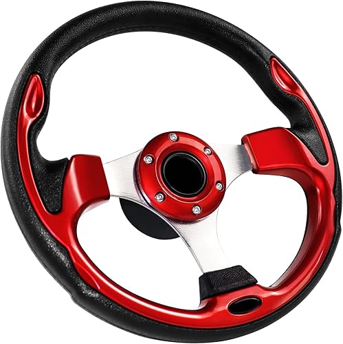 MOTAFAR 12.4" Boat Steering Wheel with 34 Tapered Shaft, Anti-Slip PU Carbon Fiber Steering Wheel for Seastar and Verad, etc. for Marine Boats,