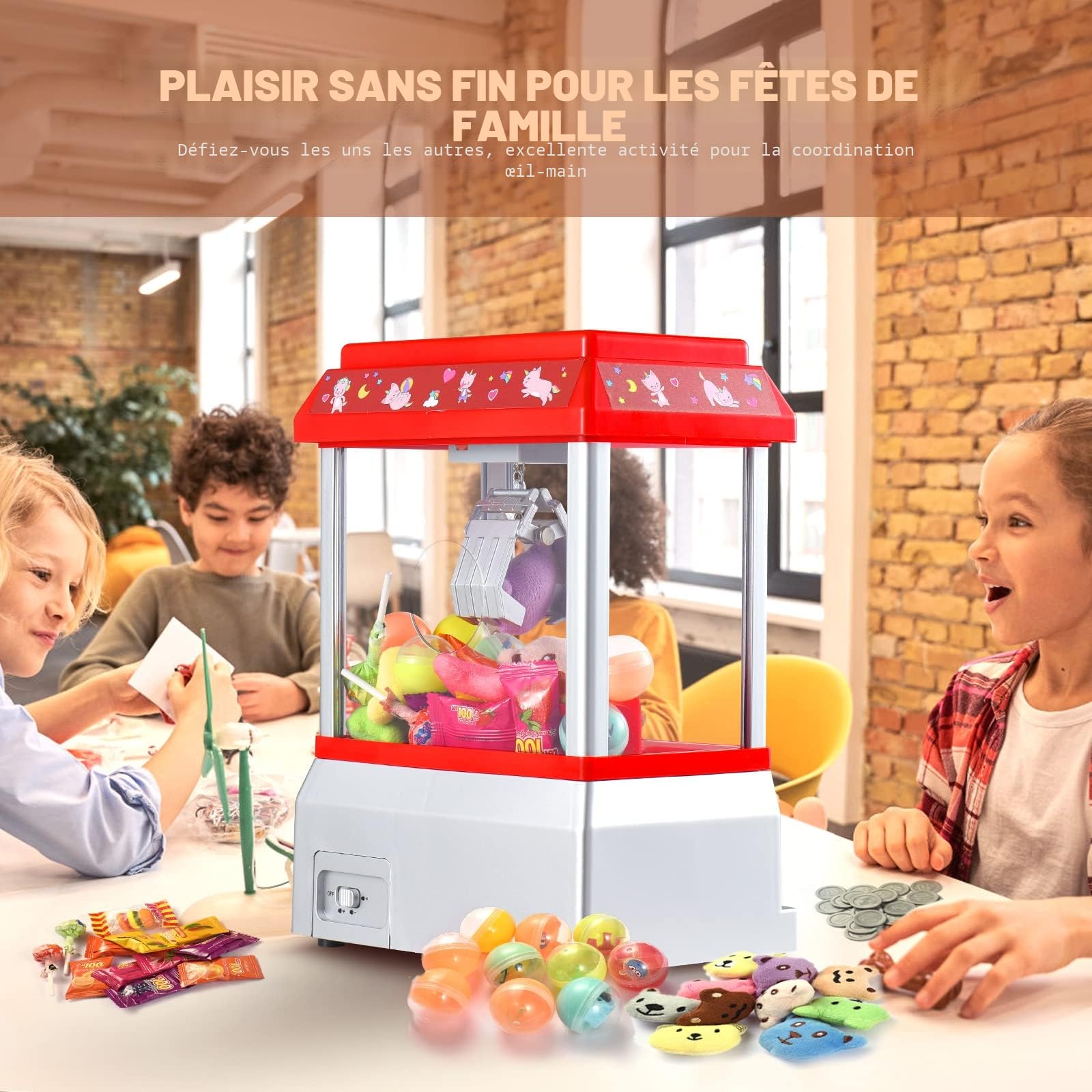 VISATOR Mini Machine a Pince Enfant Machine à Griffes Machin a Pinc Enfants Jouet Machine Attrape Bonbon Peluche pour Les Cadeaux d'anniversaire de Noël (EU)