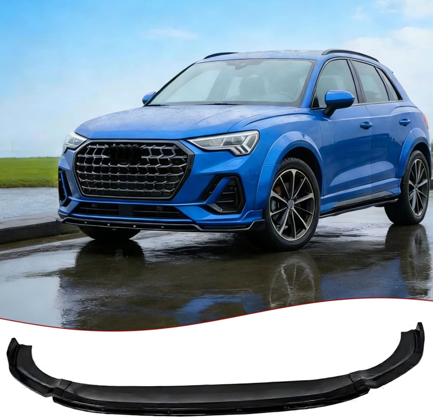 STSEV01 Front Bumper Lip Splitter Spoiler Fit for Audi Q3 S Line 2019-2025 MK2 F3 (S Line Model Only), 4pcs Air Dam Chin Body Kit Underbody Lip Accessories Gloss Black