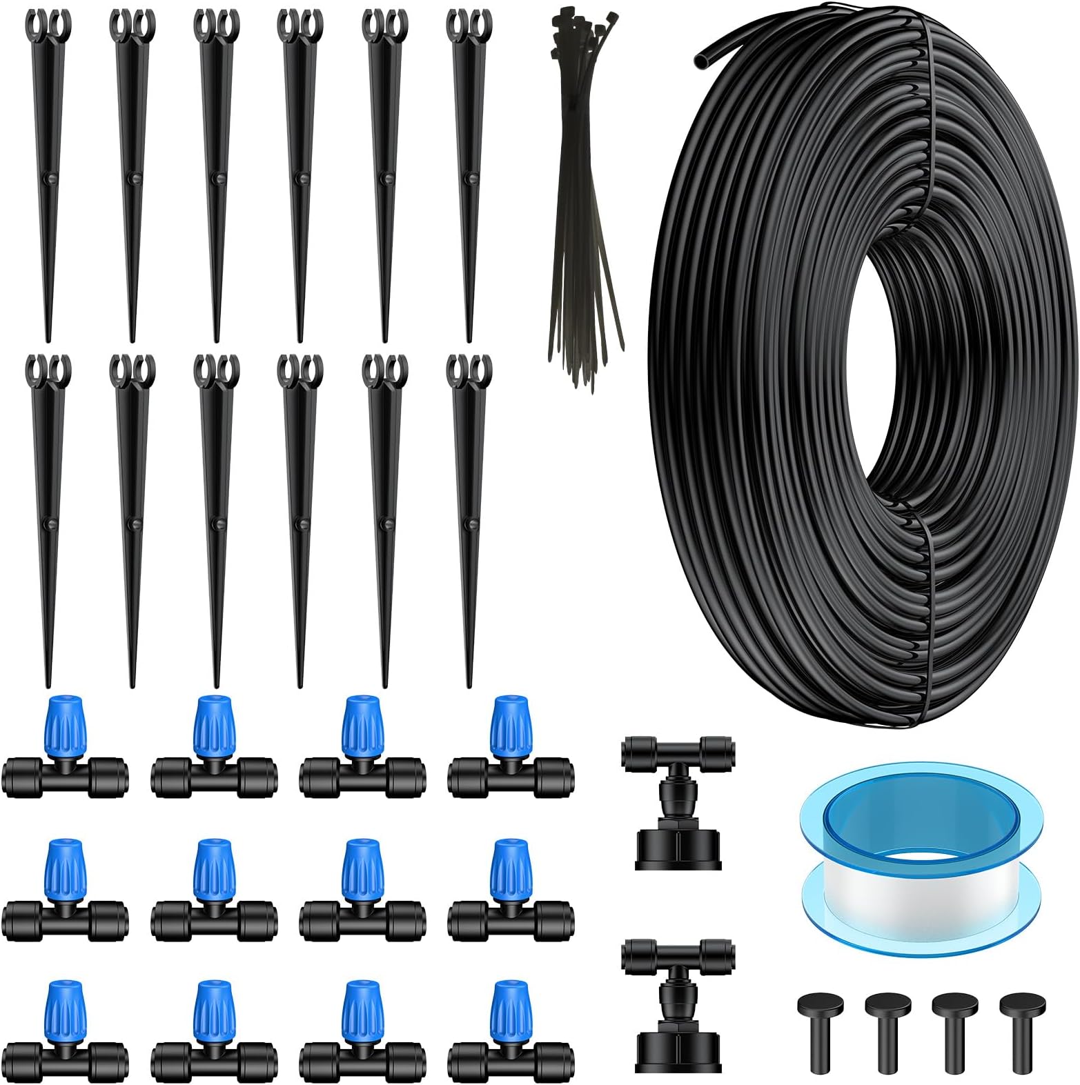Pawfly Drip Irrigation Kit, 15 M Quick-Connect Drip Irrigation System with 0.64 CM Tubing Misting Nozzles & Accessories Plant Watering Devices for Greenhouse Lawn Patio Flower Bed