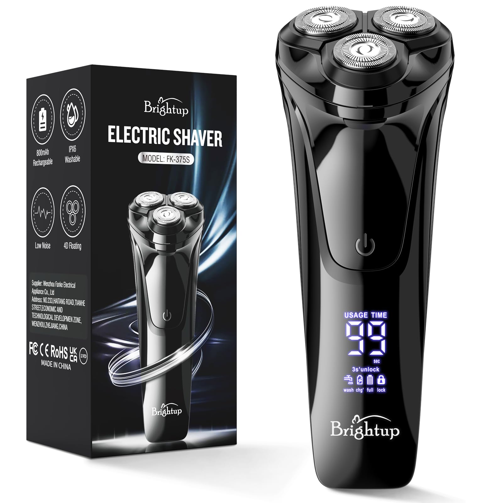 Brightup Men's Shaver with 4D Floating Head, Wet & Dry Electric Shaver for Men, IPX6 Waterproof Beard Trimmer, USB-C Charging and Pop Up Trim