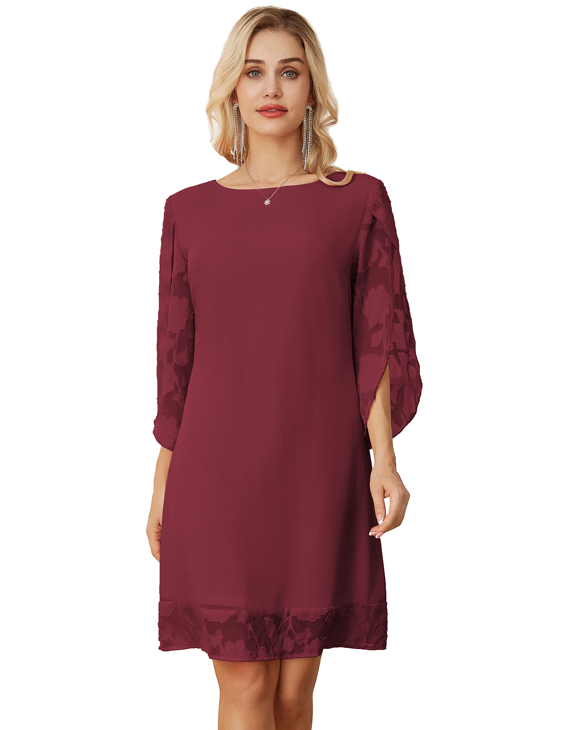 GRACE KARIN Vestido Gasa para Mujer Elegante Vestido Cuello Redondo con Manga Floral Informal