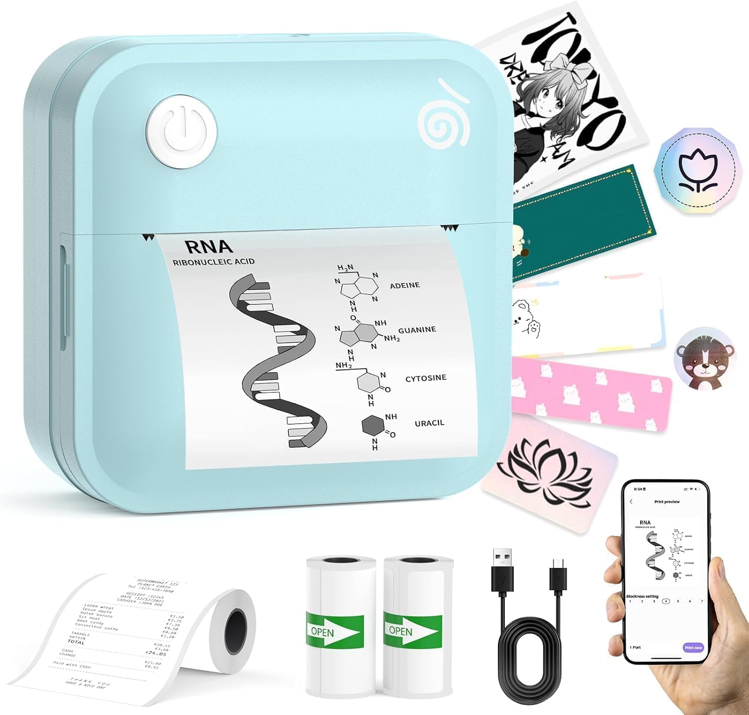 lopevi Etichettatrice - Mini stampante per etichette Bluetooth portatile - Adesivo termico portatile per smartphone Piccola etichettatrice Modelli multipli Icona del carattere Etichetta personalizzata