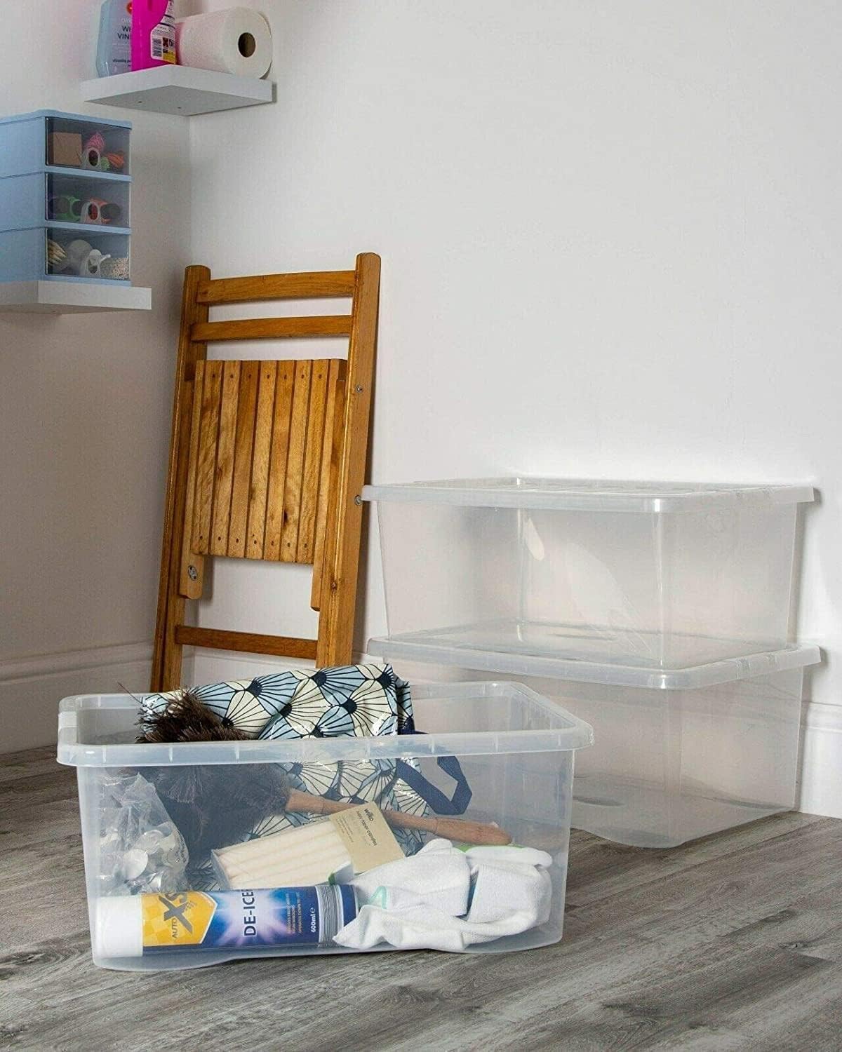 Wham 45-Liter-Speicher klare Kunststoff-Aufbewahrungsboxen mit Deckeln f�r Zuhause und B�ro, stapelbar und nestbar, Set aus 5 gro�en Aufbewahrungsboxen mit Deckeln, 60 x 40 x 25 cm