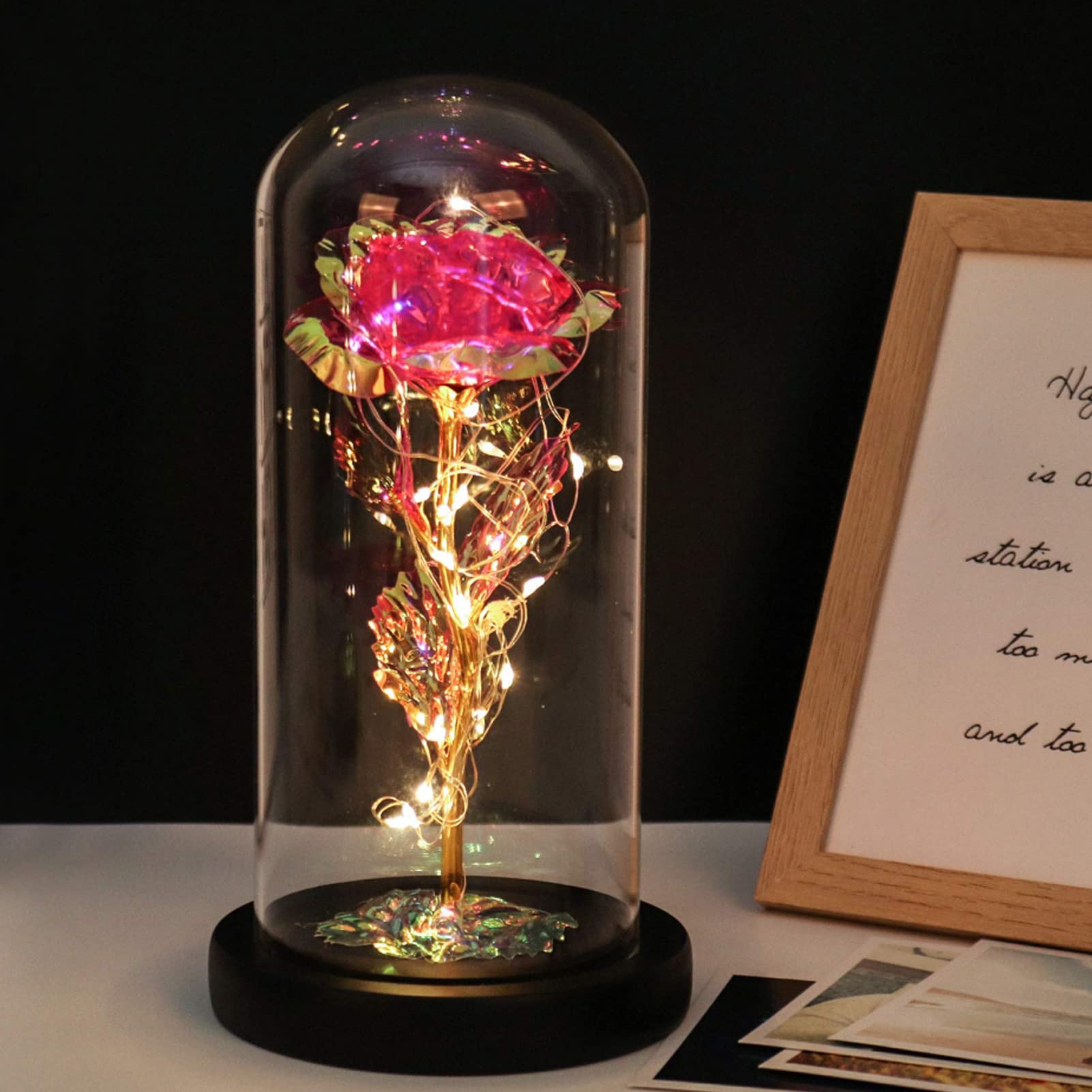 Galaxy Rose Regalo di San Valentino per Lei, Fiori di Rosa con Luce a LED, Fiore Artificiale Rosa Regalo per Donne Mamma Moglie, Fiore Rosa in Cupola di Vetro Regalo per Festa della Mamma, Compleanno