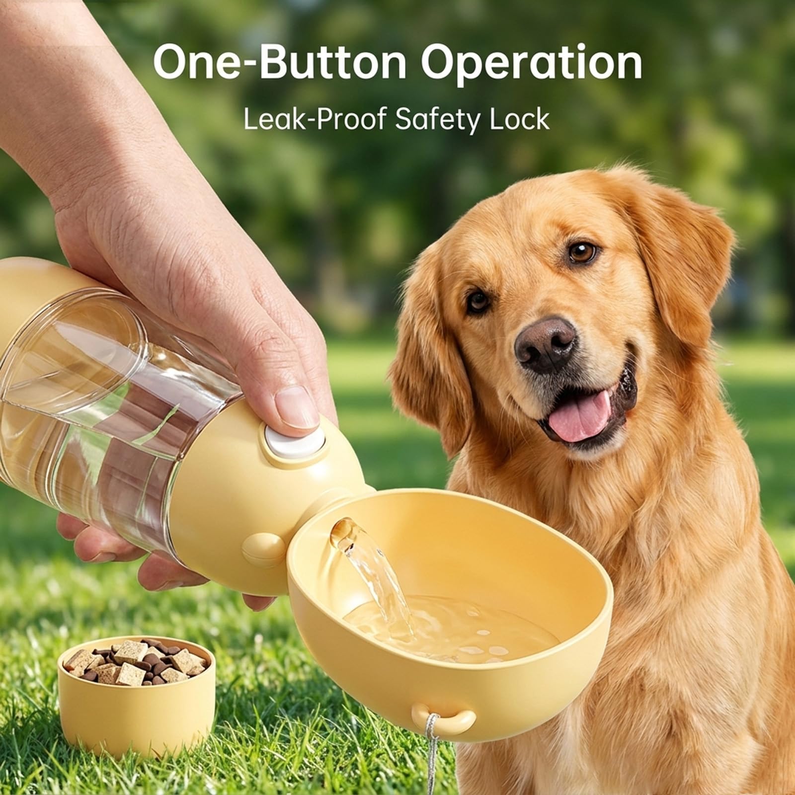 Borraccia per cani 2 in 1, 400 ml + 200 ml di cibo a prova di perdite, dispenser di acqua da viaggio per animali domestici con ciotola staccabile, senza BPA, bottiglia portatile per cani, per