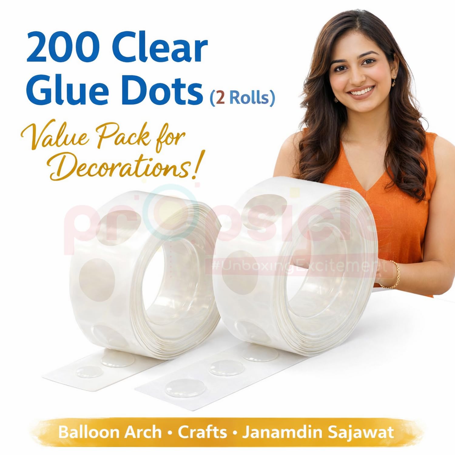 Propsicle Glue Drops and Glue Dots, 200 Pcs, 10 mm, 2 Rolls for Balloons