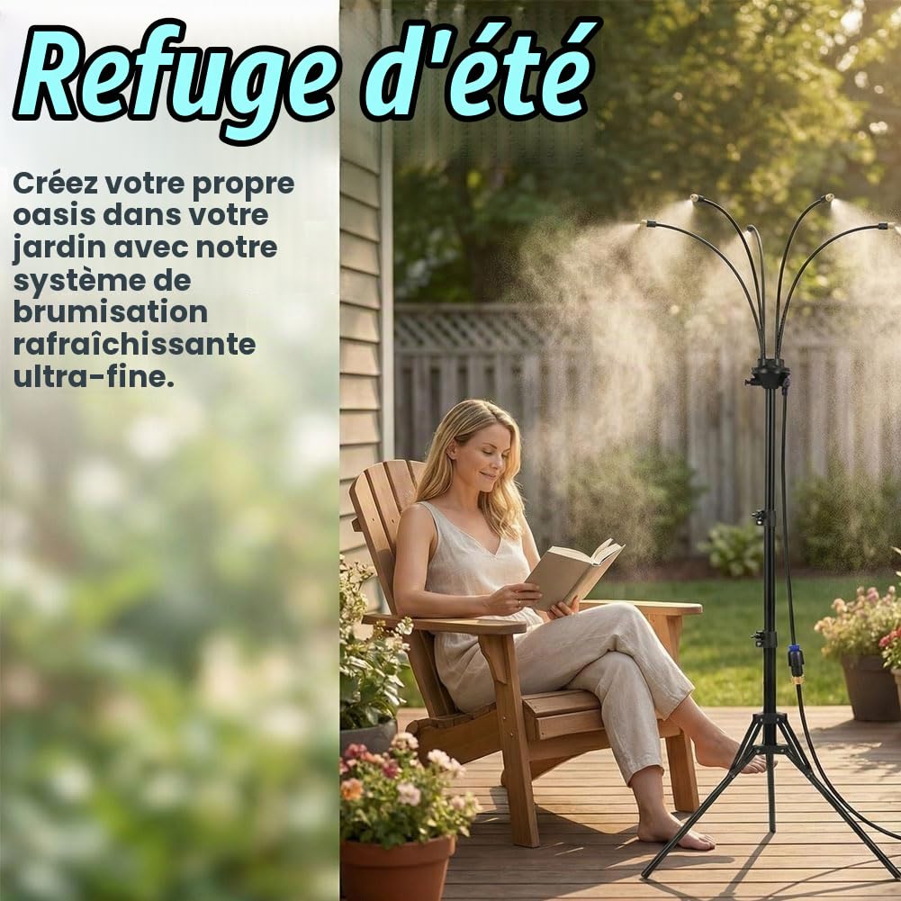 Brumisateur Terrasse, Système De Refroidissement Brumisateur Sur Pied De 5,3 Pieds + 2 Buses De Brumisation En Laiton, 2 Options De Hauteur, Refroidissement Des Brumisateur D 'extérieur Animaux
