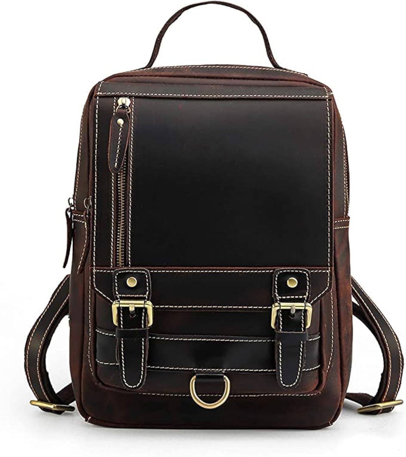 abm Vintage Leather Backpack with Laptop Sleeve, Weekender Tote Shoulder Bag (Full Grain Cowhide, 15.6 Inch, Dark Brown)