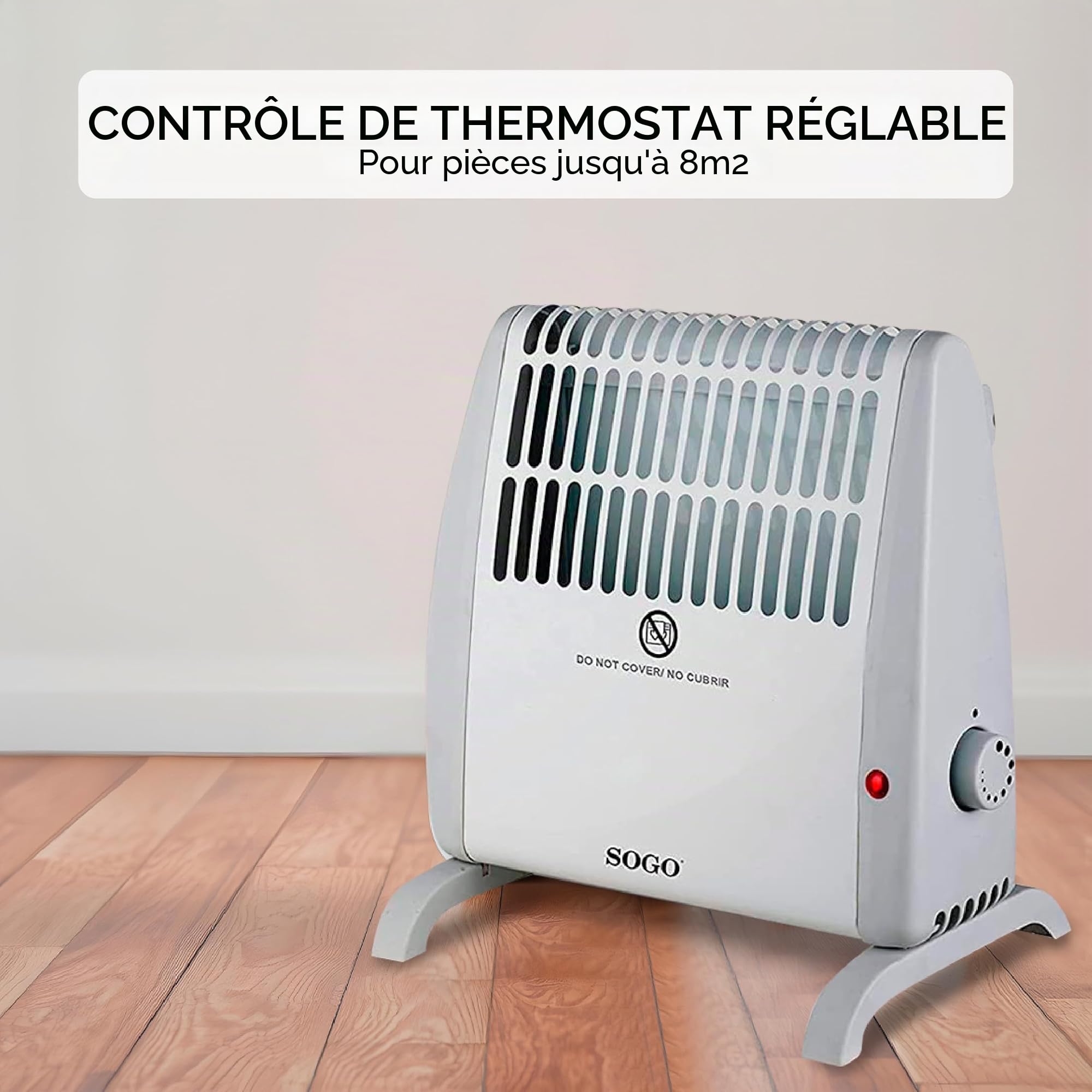 Sogo Poêle à convection, chaleur instantanée et silencieuse, thermostat réglable, protection contre la surchauffe, blanc, compact (27,5 x 18 x 27,8 cm), idéal pour les petits espaces (SS-18405)