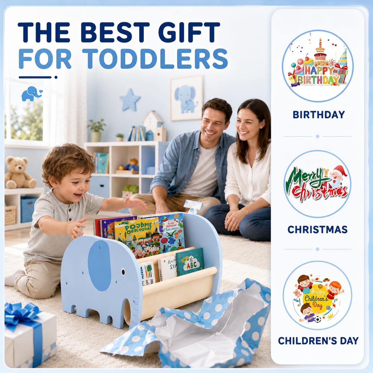 Étagère à Livres pour Enfants, Bibliothèque à 4 Niveaux avec poignée, Montessori Bibliothèque en Bois pour Enfants, Meuble Rangement Livre Enfant, Étagère de Rangement pour Chambre d'enfant