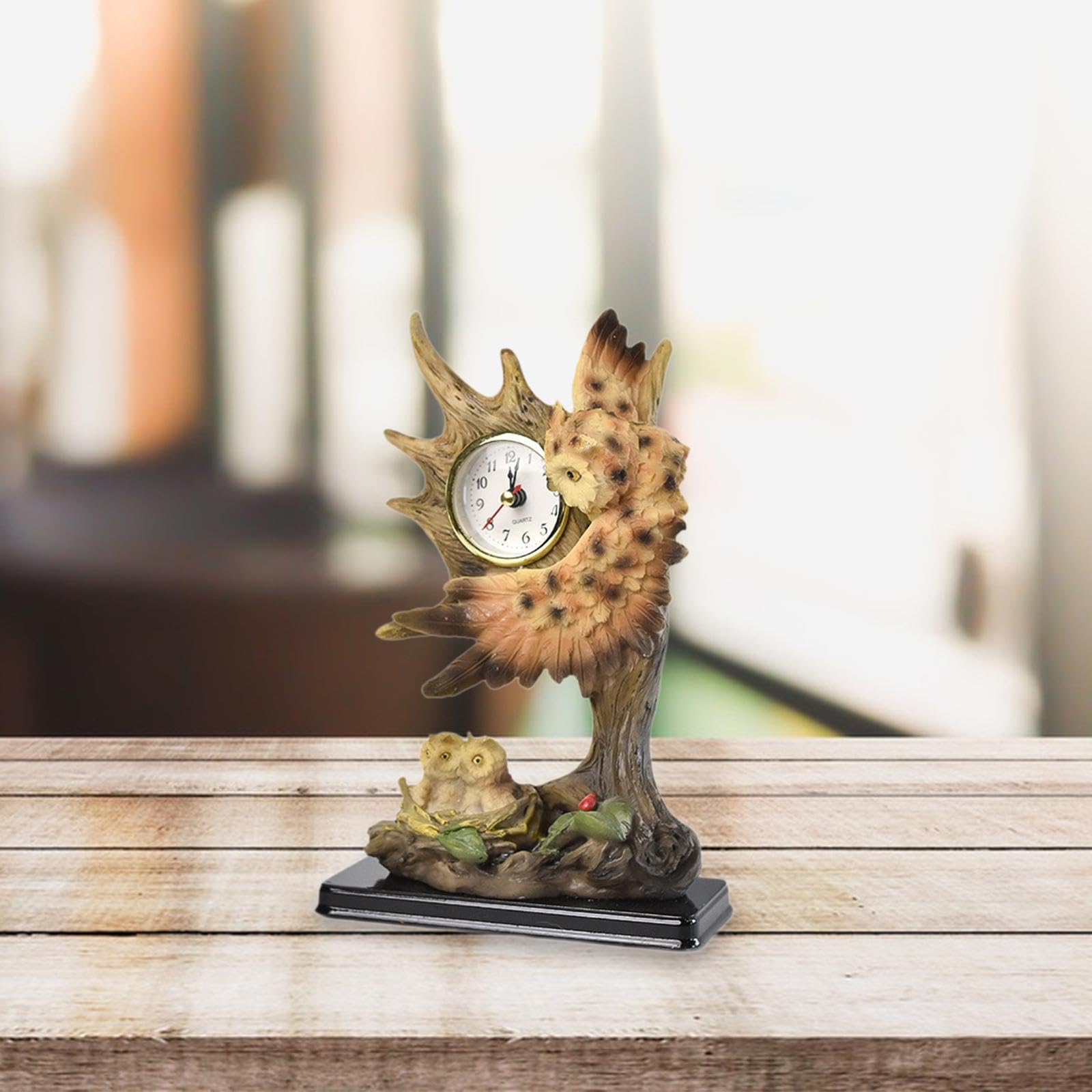 Horloge de Table Rétro Sculptée D'animaux, Objet Décoratif Créatif et Artisanal, Idéale pour Un Appartement Ou Une Salle à Manger, Hiboux