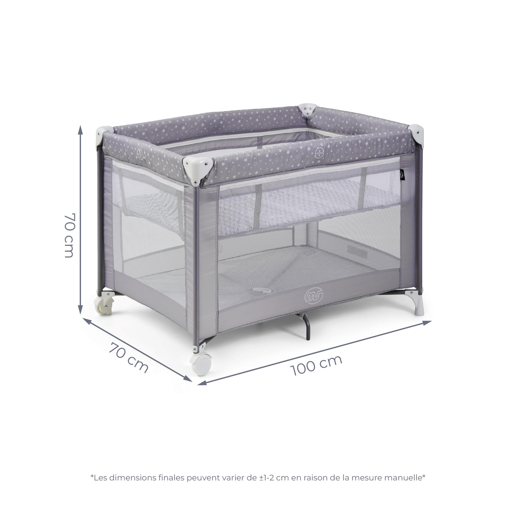 ms BabyWorld Kunni – Lit de Voyage pour Enfants à 2 Hauteurs | 100x70 cm | De la Naissance à 15 kg | Matelas et Sac de Transport Inclus | Pliage et Montage Faciles | Léger et Roues (Bleu)