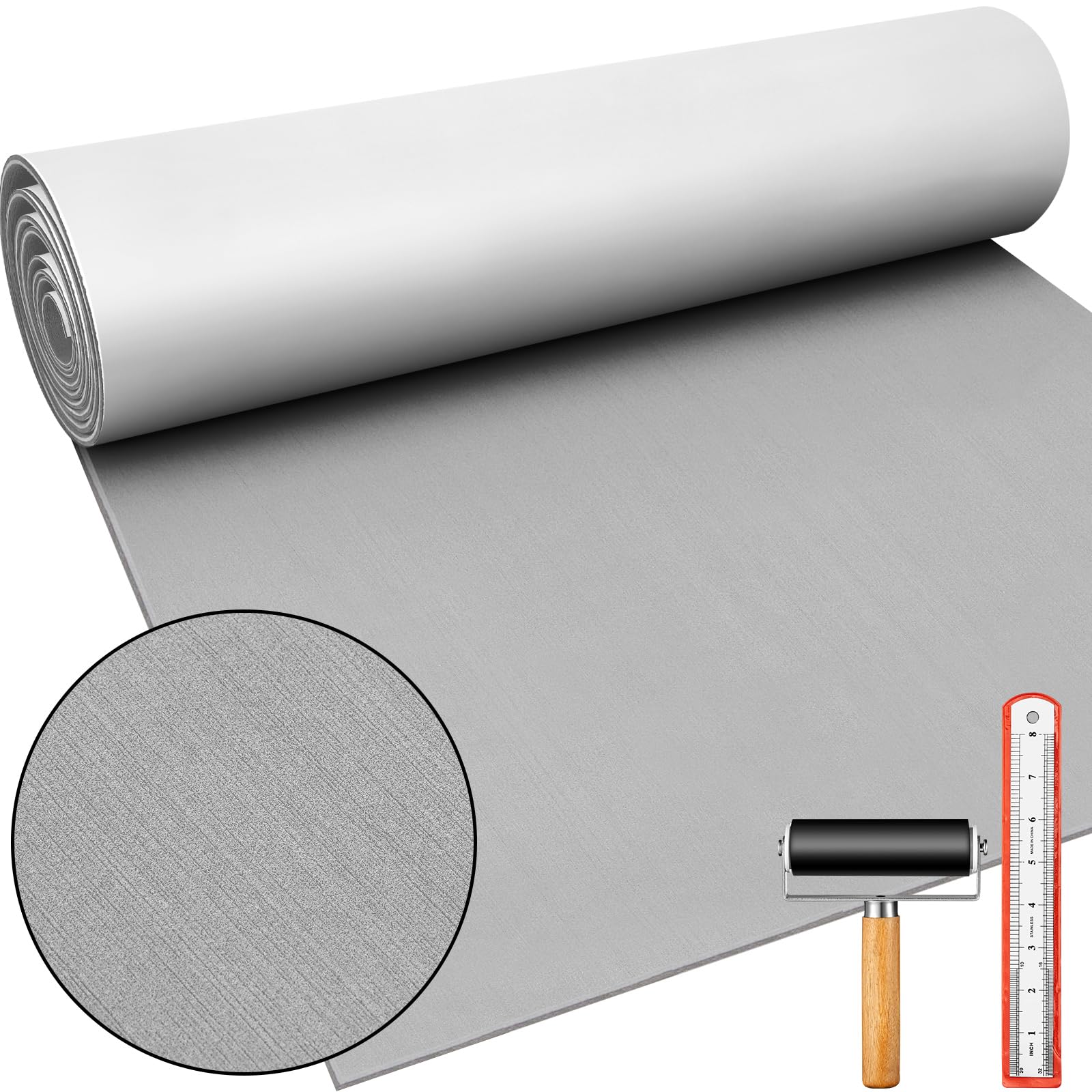 tinideya boat flooring eva foam 94'' x 47" boat decking non slip marine camo self adhesive carpet with roller ruler for kayak yacht motorboat(texture, light gray)
