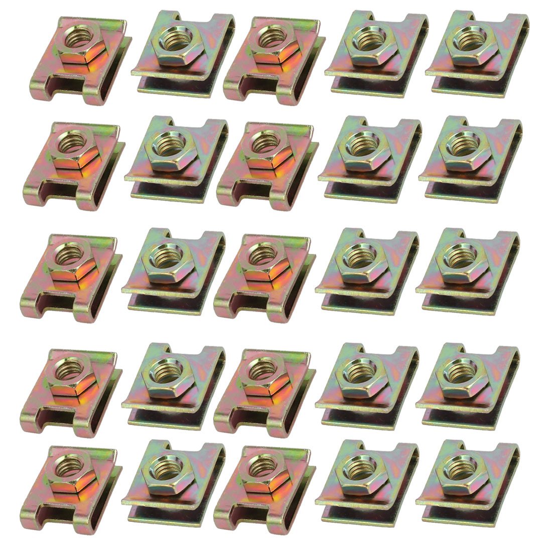 Uxcell Brass Tone Sourcingmap Fit M6 Screw Speed Fastener U Nut Clip Zinc Plated Hardware 25Pcs