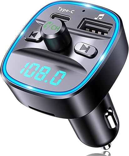 Transmisor FM Bluetooth V5.0 para automóvil, adaptador de coche Bluetooth de carga rápida tipo C PD 20 W con llamadas manos libres, receptor de