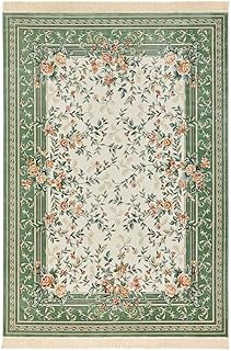 Nouristan Naveh Orient Teppich – Wohnzimmerteppich Orientalisch Kurzflor mit Fransen Vintage Orientalischer Samt-Teppich für Esszimmer, Wohnzimmer, Schlafzimmer – Creme Grün, 195x300cm
