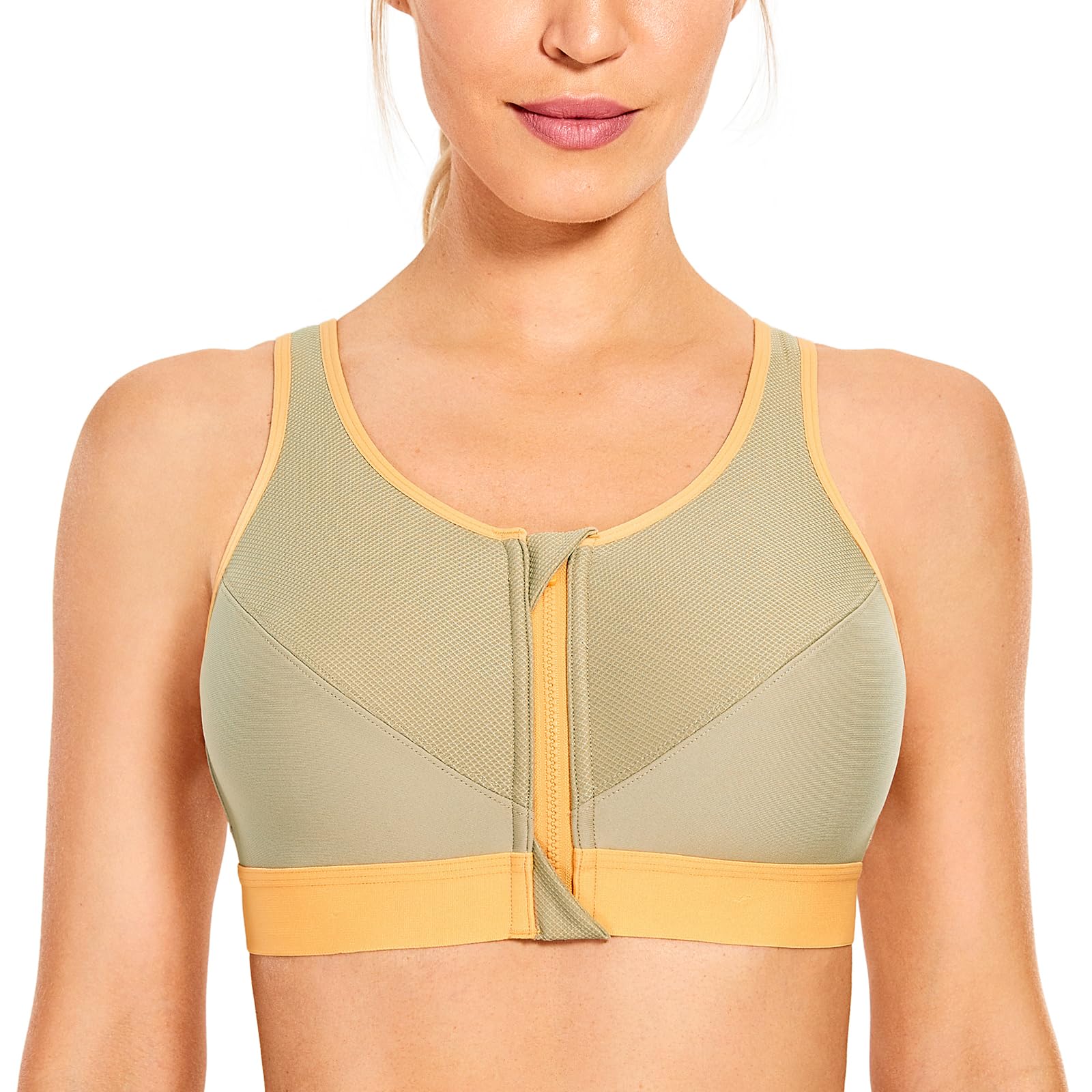 SYROKAN Women's Sports Bra High Impact Front Fastening Zipper Wireless Post Surgery Support Workout Bra — view 9