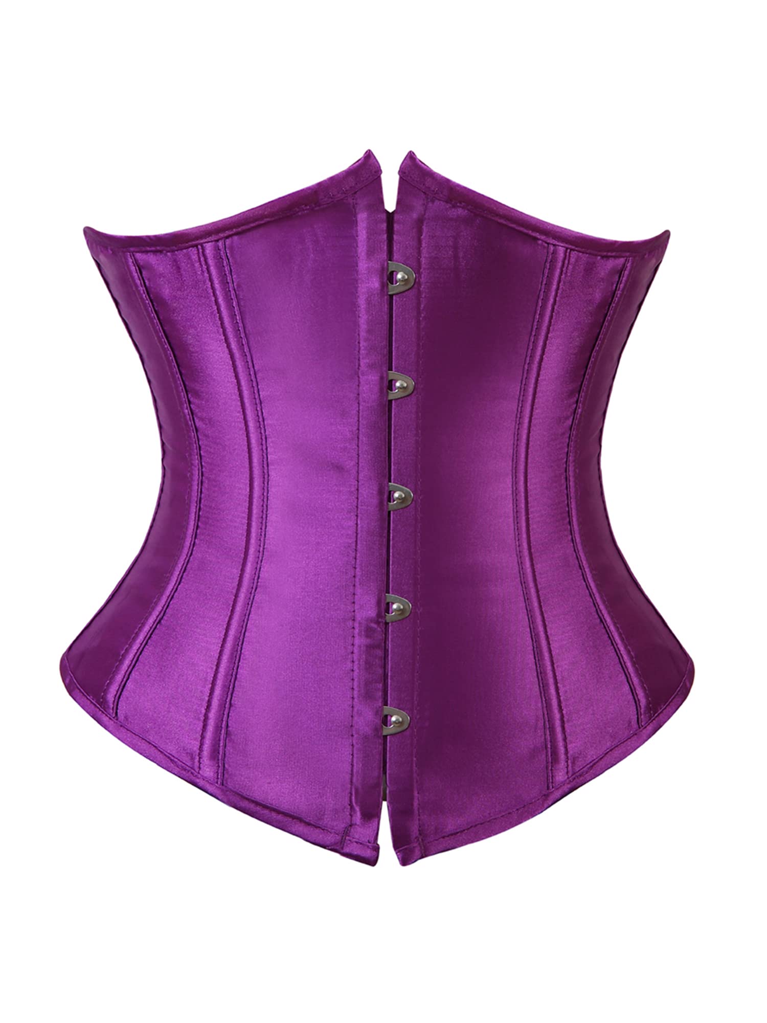 Anuedgis Women Satin Bustier Top Stylish Floral Jacquard Lace up Boned Overbust Corset Sexy Off Shoulder Going Out Body Shaper Top (B-Purple, M)