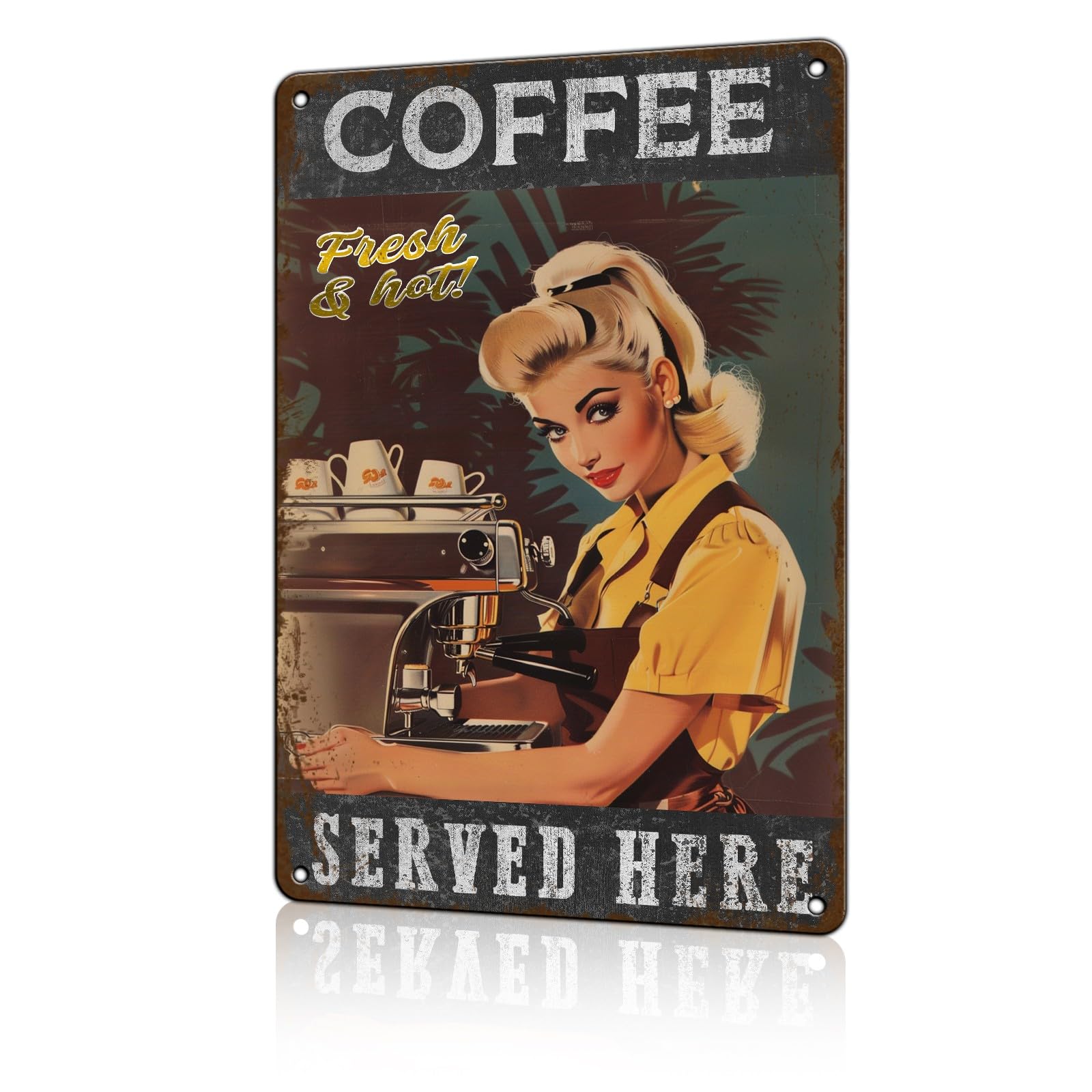 Anceky Coffee Served Here Tin Sign Vintage Sign Retro Aluminum Sign Wall Decor for Home Living Room Garage Pub Kitchen Outside 12×16 Inch