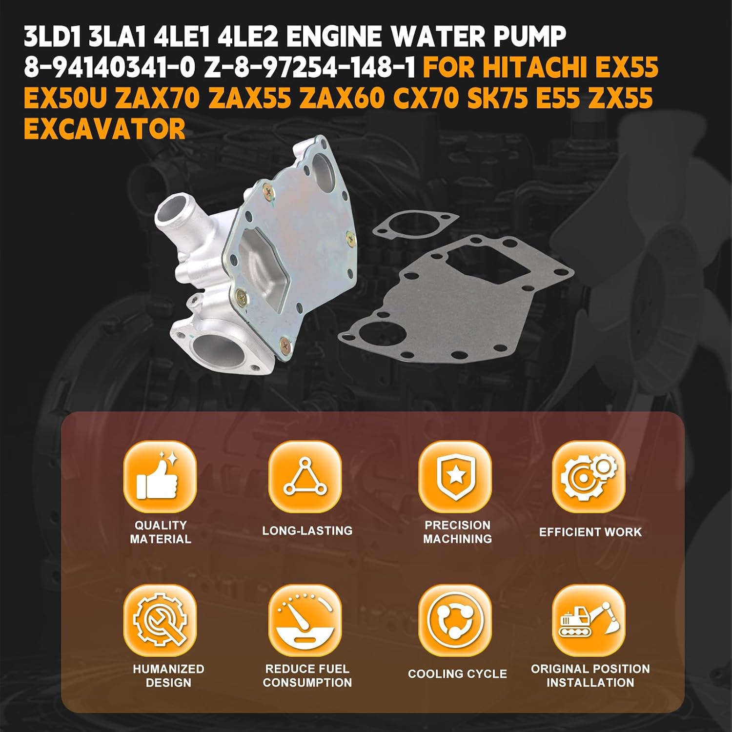 8972541481 Z-8-97254-148-1 8-94140341-0 Water Pump Compatible with Isuzu 3LD1 4LE1 4LE2 Engine PC35 KS35 for Doosan S030P Excavator Compatible with Hitachi EX55 EX50U ZAX70 ZAX55 ZAX60